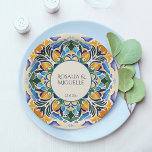 Assiettes En Carton Talavera azulejo bleu vintage monogramme mexicain<br><div class="desc">Bleu et marron coloré vintage talavera mexicaine azulejo dalles personnalisées papier imprimé plaques monogramme papier décoration de réception décoration personnalisée mariage table</div>