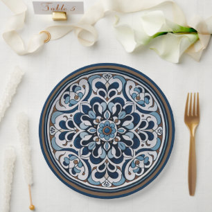 Assiettes En Carton Talavera Bleu et Brown