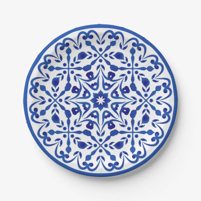 Assiettes En Carton Talavera deux bleu et blanc (Devant)