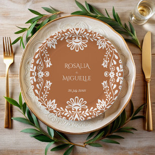 Assiettes En Carton Talavera terracotta mariage mexicain monogrammed