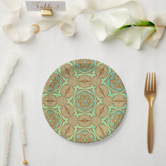 Assiettes En Carton Tan et Turquoise Arabesque