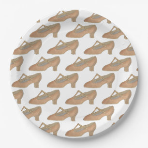 Assiettes En Carton Tan T-Strap Caractère Chaussure Danse Théâtre musi