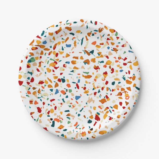 Assiettes En Carton Tan Terrazzo | Peinture Eclectique Quirky Confetti (Devant)