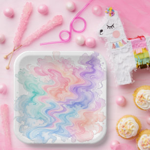 Assiettes En Carton Tapis de verre pastel tourbillon de marbre