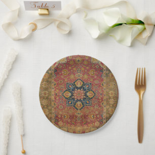 Assiettes En Carton Tapis persan asiatique Kashan or rouge