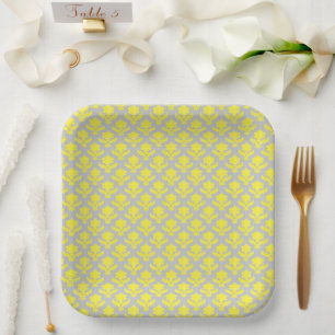 Assiettes En Carton Tapisserie Française Jaune Clair Gris Mariage
