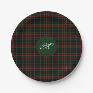 Assiettes En Carton Tartan à carreaux de Noël rouge, vert et noir Mono