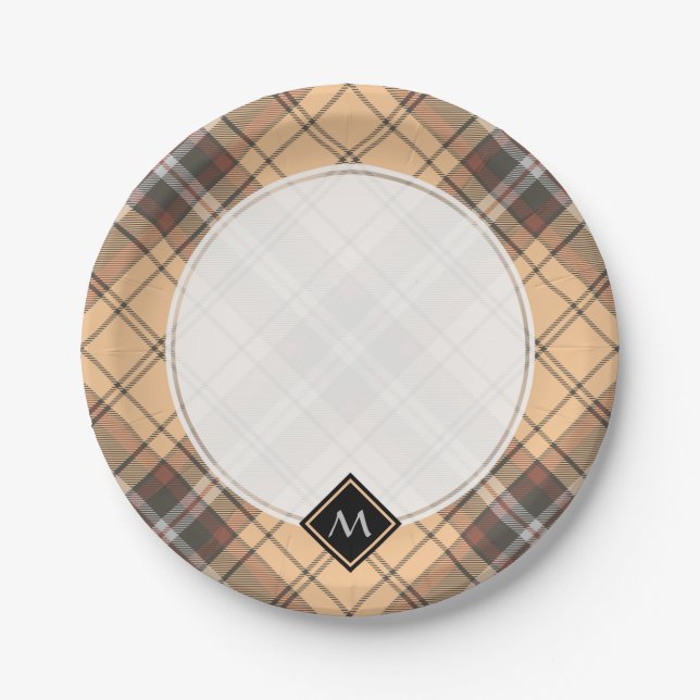 Assiettes En Carton Tartan beige et Brown (Devant)