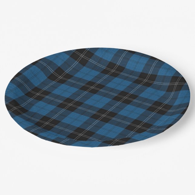 Assiettes En Carton Tartan bleu de chasse de Ramsay Ramsey de clan (Angle)