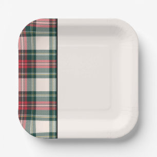 Assiettes En Carton Tartan de vacances classique Plaid Festif Deux Ton