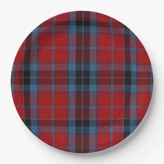 Assiettes En Carton Tartan MacTavish rouge et bleu plaid (Devant)