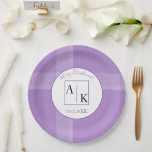 Assiettes En Carton Tartan Monogramme Violet Lilac Élégant