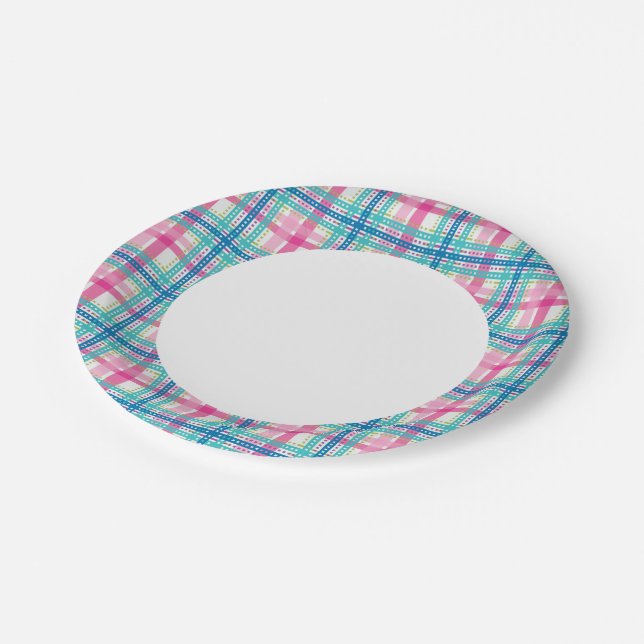 Assiettes En Carton Tartan, motif plaid (Angle)