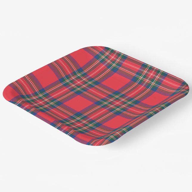 Assiettes En Carton Tartan Plaid Red Christmas Festive Fun (Angulaire)