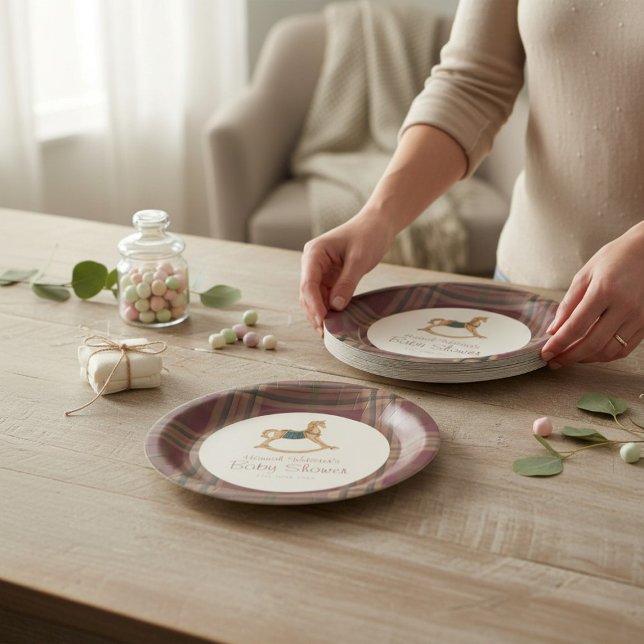 Assiettes En Carton Tartan Plaid Rocking Horse Baby Shower (Créateur téléchargé)