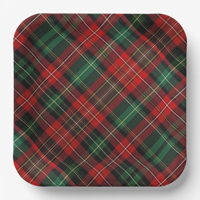 Assiettes En Carton Tartan rouge et vert (Recto)