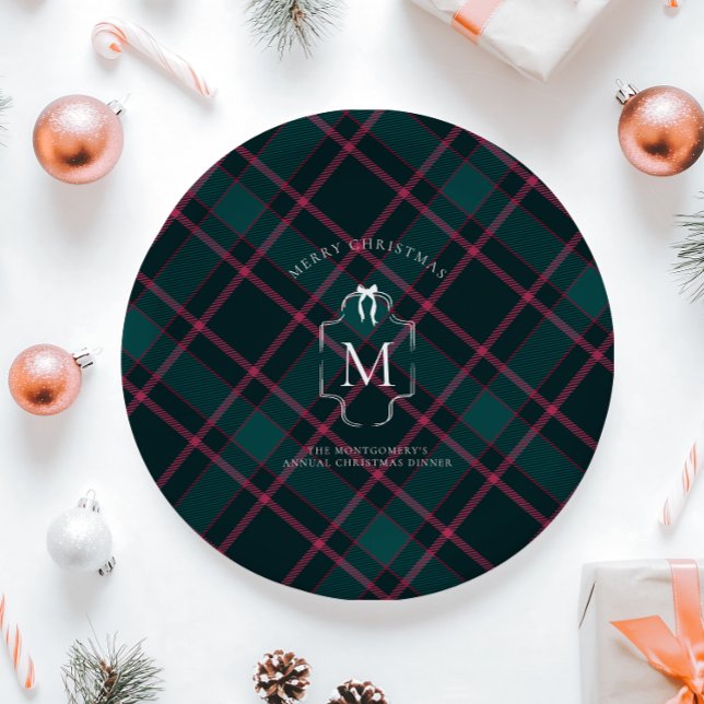 Assiettes En Carton Tartan vert et rose | Noël monographique personnal (Créateur téléchargé)