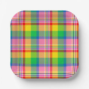 Assiettes En Carton Tartan vert rose