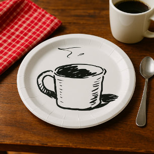 Assiettes En Carton Tasse à café dessinée à la main Esquisse Minimalis