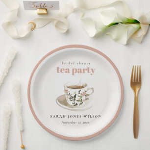 Assiettes En Carton Tasse de thé florale chic pour la fête de la marié