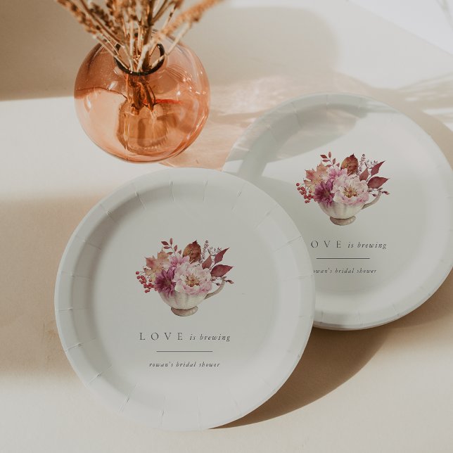 Assiettes En Carton Tasse de thé florale d'automne L'amour se prépare  (Créateur téléchargé)