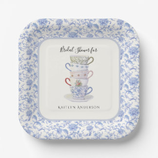 Assiettes En Carton Tasses à thé empilées vintage chinoiserie bleue th