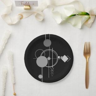 Assiettes En Carton Tatouages Art Déco Moderne   Minimalisme Monochrom