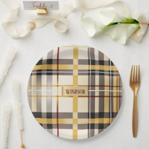 Assiettes En Carton Taupe chic et tendance et Gold Plaid
