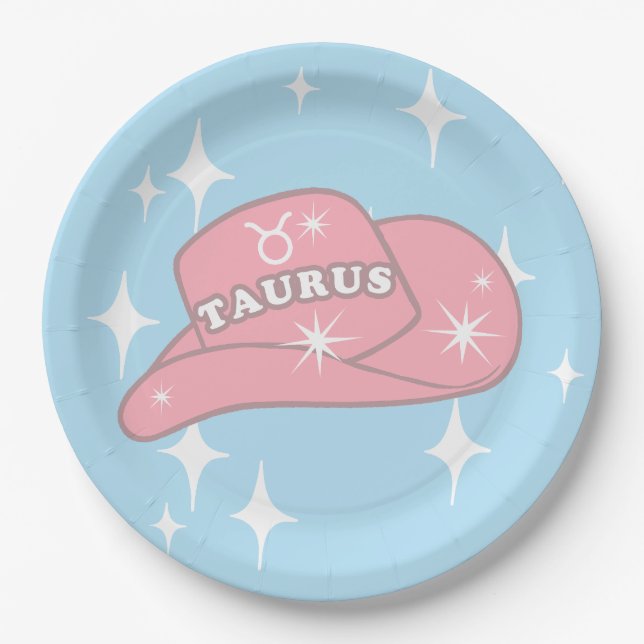 Assiettes En Carton Taurus moderne Zodiac Cowgirl Casquette Blue Party (Devant)