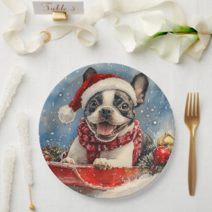 Assiettes En Carton Tchiot Terrier de Boston dans un traîneau Laissez