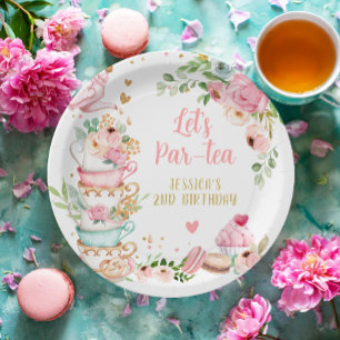 Assiettes En Carton Tea Anniversaire Fleur rose Fille Par tea Floral