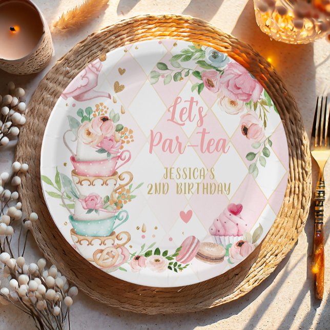 Assiettes En Carton Tea Anniversaire Fleur rose Fille Par tea Floral (Créateur téléchargé)