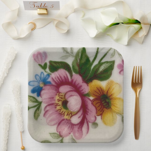 Assiettes En Carton Tea Cup Bouquet Floral Plaque Papier (Mariage)