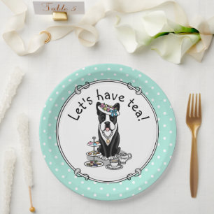 Assiettes En Carton Tea Party Boston Terrier Dog (noir) mignonne