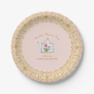 Assiettes En Carton Tea Party Floral rose or Parties scintillant Fête