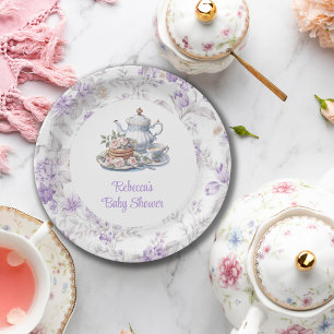 Assiettes En Carton Tea Party Lavender Garden Baby shower Floral