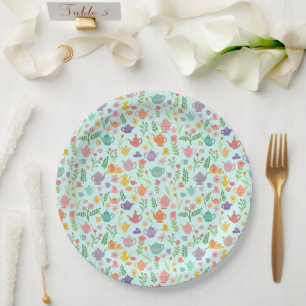 Assiettes En Carton Tea Party Née Printemps de Pâques Floral Coloré