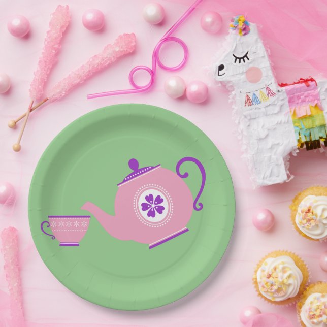 Assiettes En Carton Tea party rose + violet (Fête)