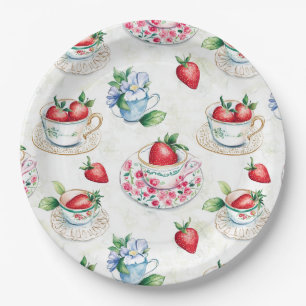 Assiettes En Carton Teacup de fraise vintage motif floral