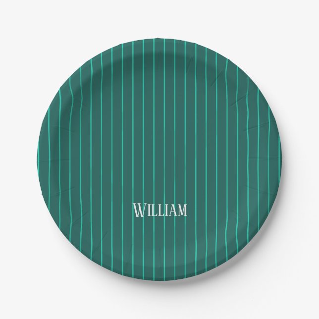 Assiettes En Carton Teal pinstripes (Devant)