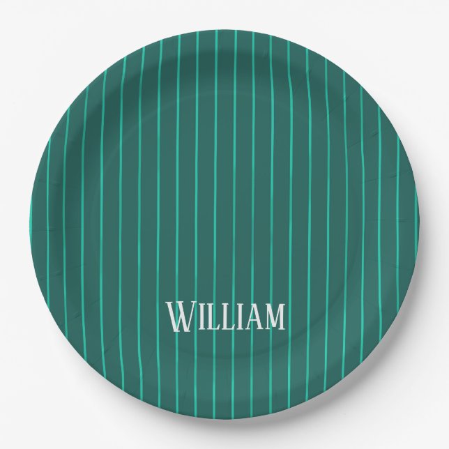 Assiettes En Carton Teal pinstripes (Devant)