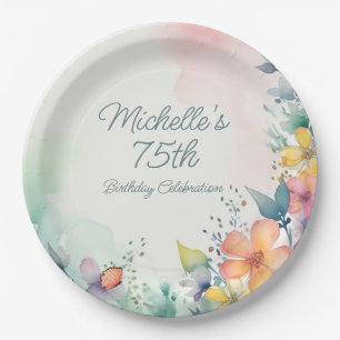 Assiettes En Carton Teal Rose Jaune Floral Pastel 75e Anniversaire