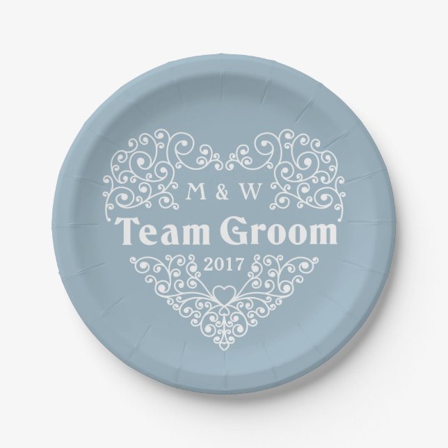 Assiettes En Carton Team Groom monogrammes personnalisés et plaques pa (Devant)