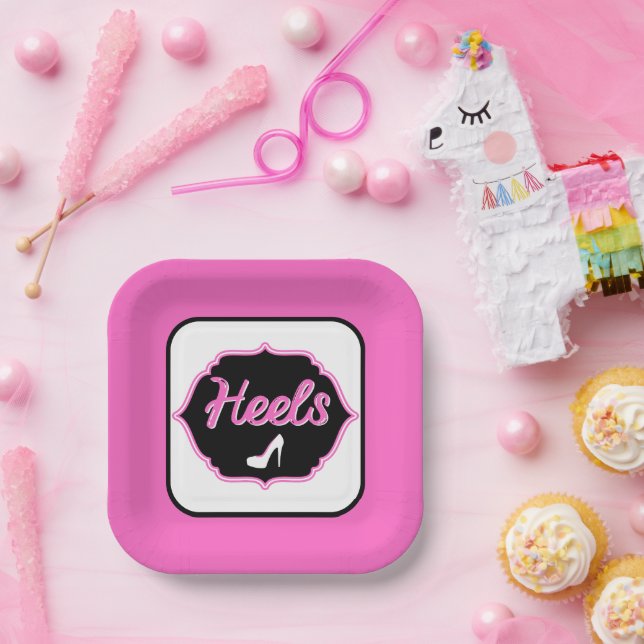 Assiettes En Carton Team Heels Pink & Black Genre Reveve (Fête)
