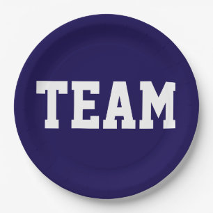 Assiettes En Carton TEAM Sporty Athlétique Texte Blanc Sur Fond Bleu N