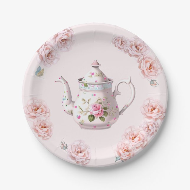 Assiettes En Carton Teapot Teapot Party Teapup Rose Fleur (Devant)
