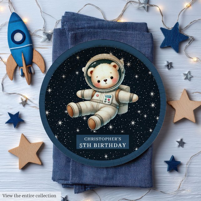 Assiettes En Carton Teddy Astronaut Garçon Anniversaire Plaque papier (Teddy Astronaut Boy Birthday Party Paper Plate)