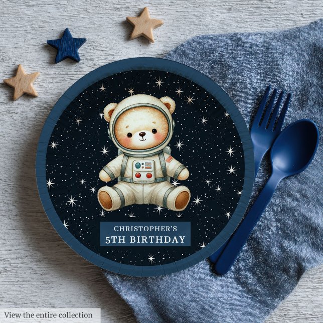Assiettes En Carton Teddy Bear Astronaut Baby Boy Birthday Papier Plaq (Teddy Bear Astronaut Baby Boy Birthday Paper Plates)