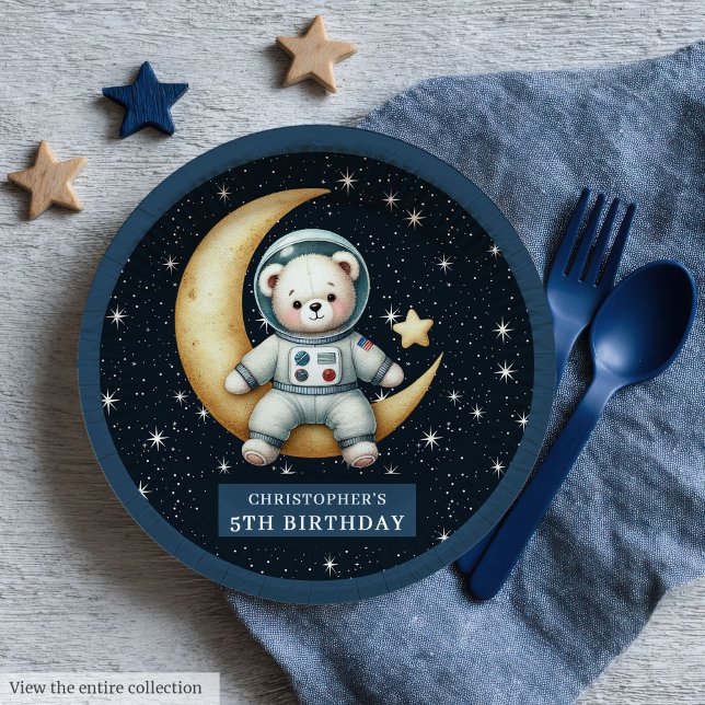 Assiettes En Carton Teddy Bear Astronaut Baby Boy First Birthday Plate (Teddy Bear Astronaut Baby Boy First Birthday Plates)