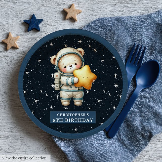 Assiettes En Carton Teddy Bear Astronaut Baby shower Plaque de célébra (Teddy Bear Astronaut Baby Shower Celebration Plates)